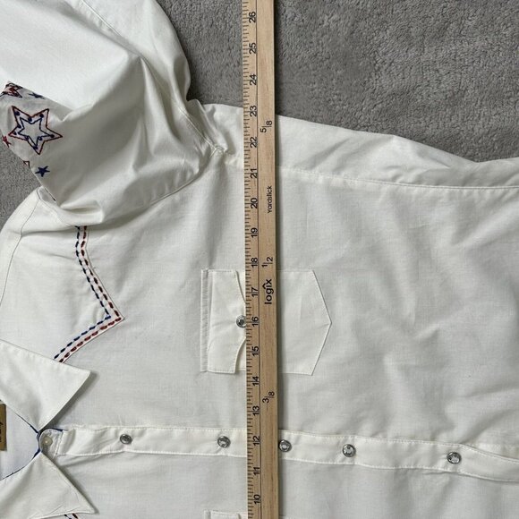 NWT Wrangler Women's Rhinestone Snap USA Stars Top Size XL White Red Blue - Picture 7 of 10
